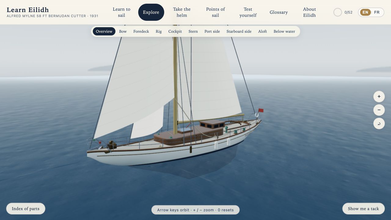 Learn Eilidh sailing simulator showing the yacht under sail